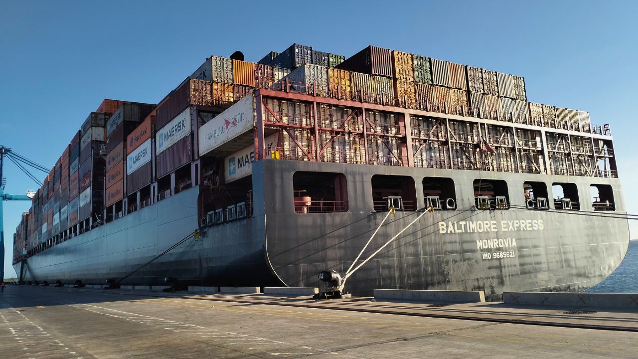 Large MV Baltimore Express vessel docked at port